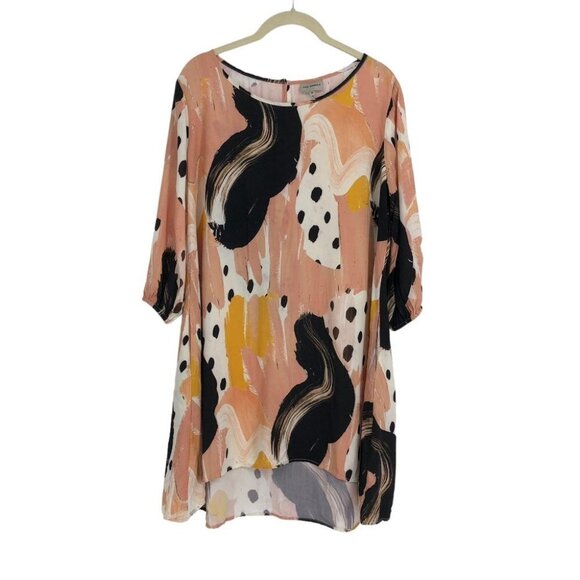The Odells Rose/Peach  Black Long Sleeve Abstract/Geometric A Line Dress S - Picture 2 of 15